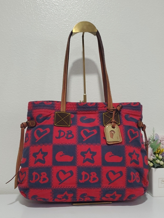 Dooney & Bourke Handbags - RARE VINTAGE Dooney & Bourke Clara Red and Navy Canvas Patchwork Tote❤️💙